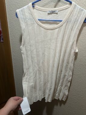 MM Lafleur Cream Ribbed Sleeveless Tank Top